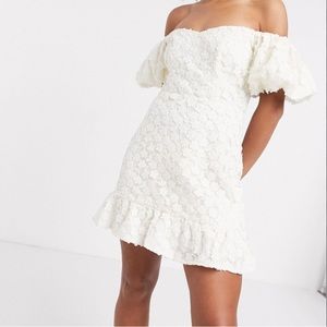 & Other Stories floral lace puff sleeve mini dress in white